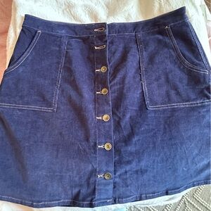 Stylish Blue Button-Up corduroy Skirt